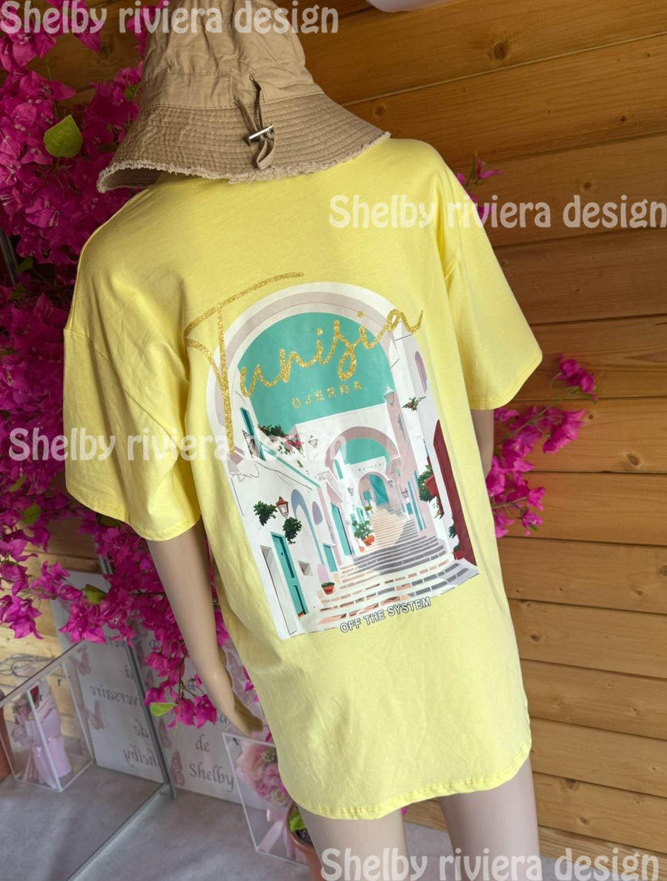 👕 t-shirt femme “sunny tunisia” (jaune soleil) - t-shirt femme
