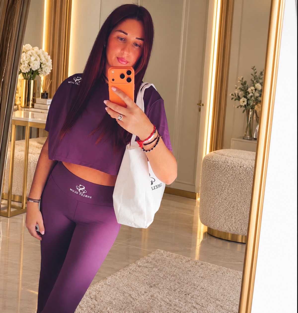 Ensemble yoga haut court et legging Shelby Glow – Violet