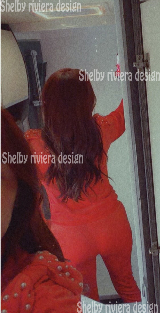 Ensemble Jogging Velours Nœud Perlé Corail