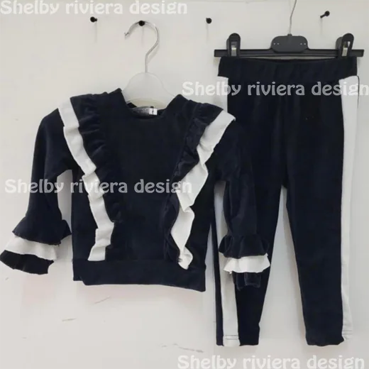 Ensemble Jogging Velours Enfant Noir - Modèle Liya