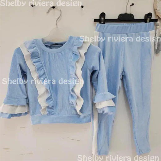 Ensemble Jogging Velours Enfant Bleu - Modèle Liya - 12 ans - ensemble jogging velour