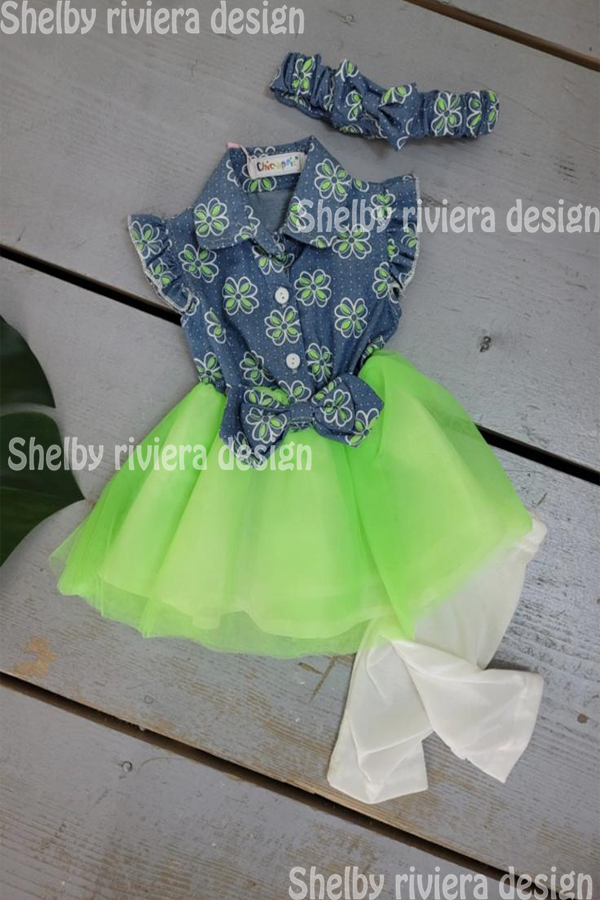 Ensemble Baby Girls 3 Pièces - Robe Monaco Vert Pomme - Ensemble Baby Girls