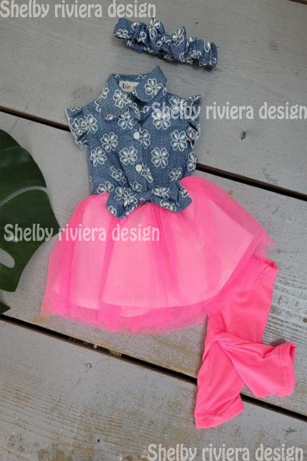 Ensemble Baby Girls 3 Pièces - Robe Monaco Fuchsia - Ensemble Baby Girls