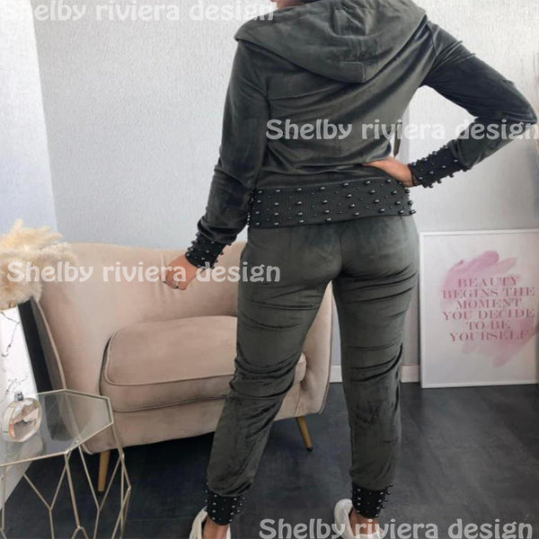 Ensemble Femme en Velours - Modèle Jogging Hawaï - Couleur Kaki