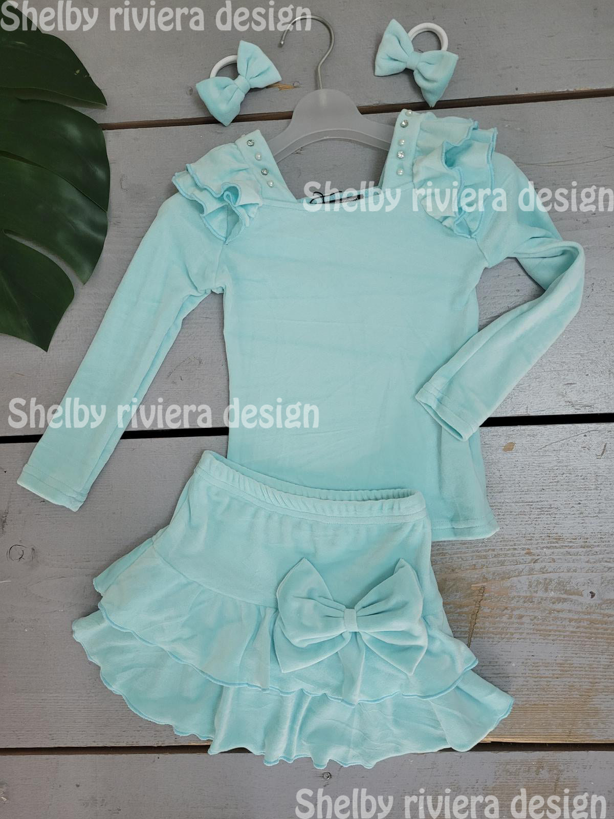 Ensemble Baby Girls Velours 4 Pièces Turquoise - Modèle Milan - 12 ans - Ensemble Baby Girls