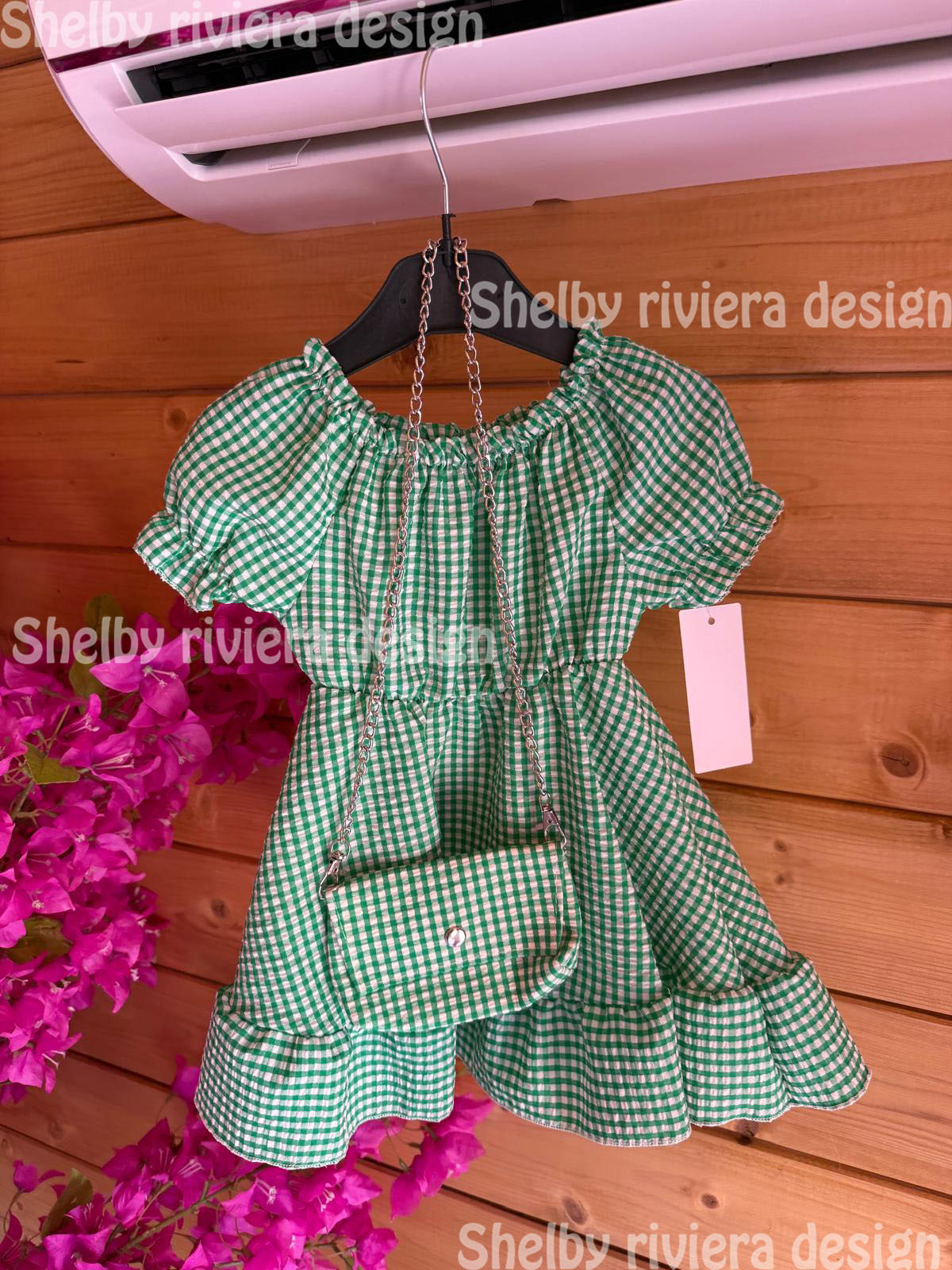 👗 robe enfant “vichy vert” + petit sac (vert et blanc) - 1 ans - robe avec petit sac