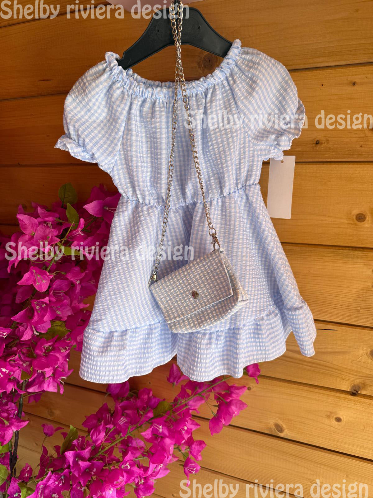 👗 robe enfant “vichy bleu” + petit sac (bleu ciel et blanc) - robe avec petit sac