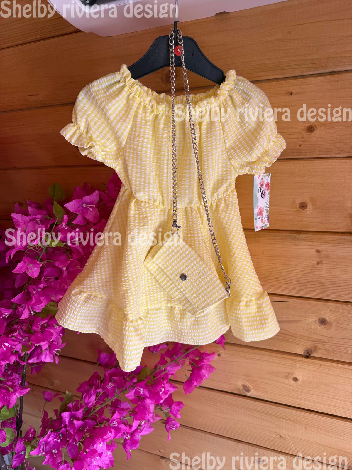 👗 robe enfant “vichy jaune” + petit sac (jaune pâle et blanc) - robe avec petit sac