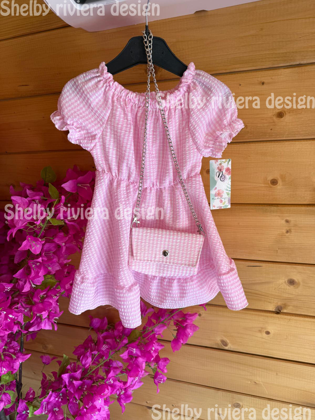 👗 robe enfant “vichy rose” + petit sac (rose et blanc) - robe avec petit sac