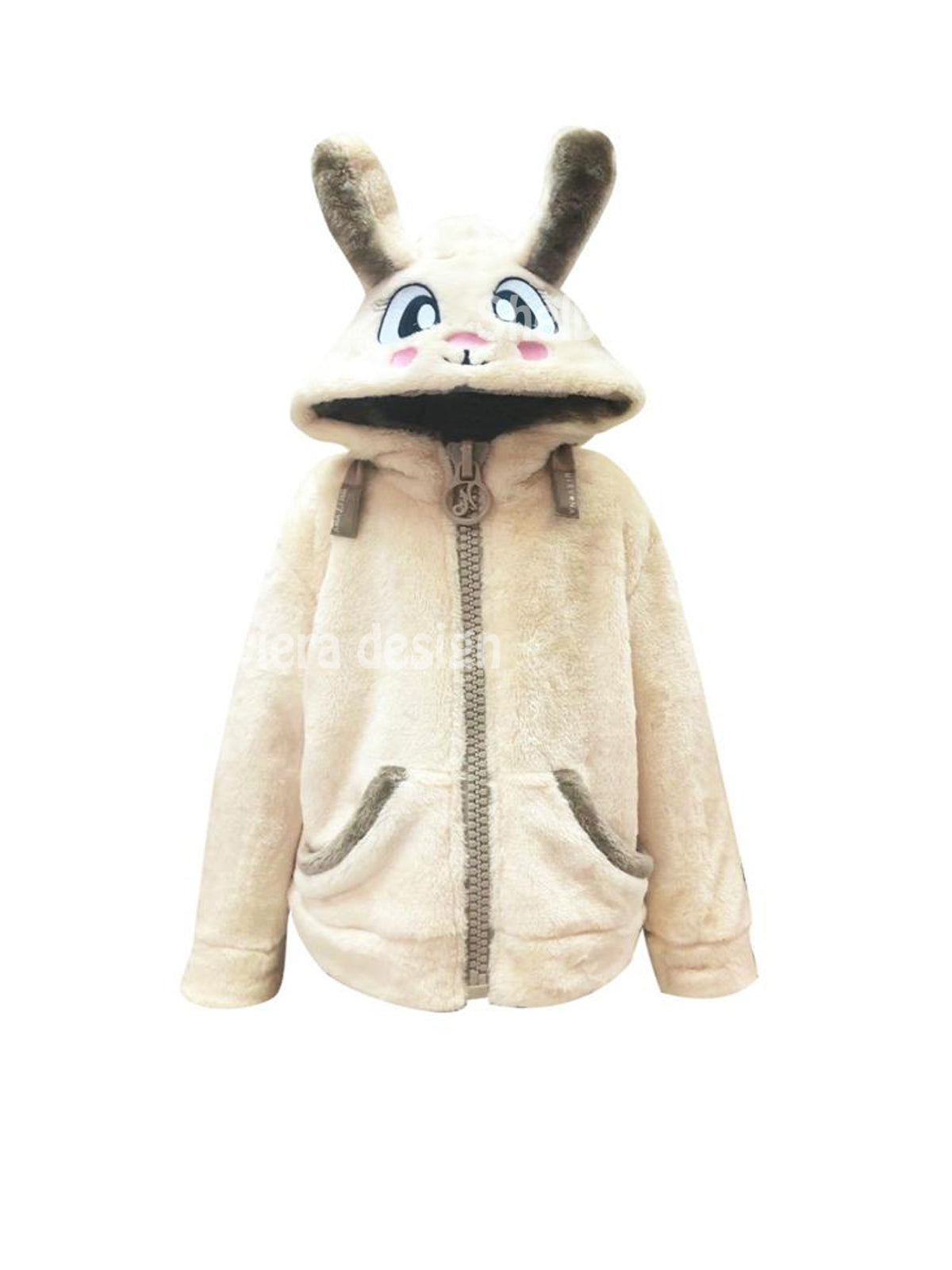 Polaire Nirvana Wild Baby - Écru & Marron avec capuche à oreilles et visage de lapin pour bébé
